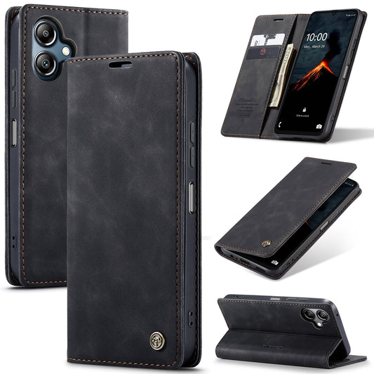For Samsung Galaxy A06 Case CASEME 013 Series Card Holder Stand Leather Phone Cover - Black