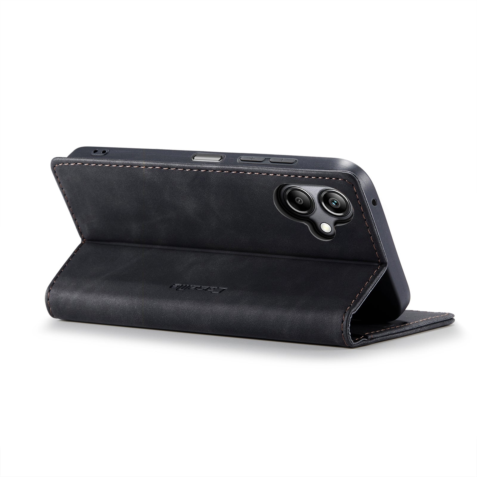 For Samsung Galaxy A06 Case CASEME 013 Series Card Holder Stand Leather Phone Cover - Black