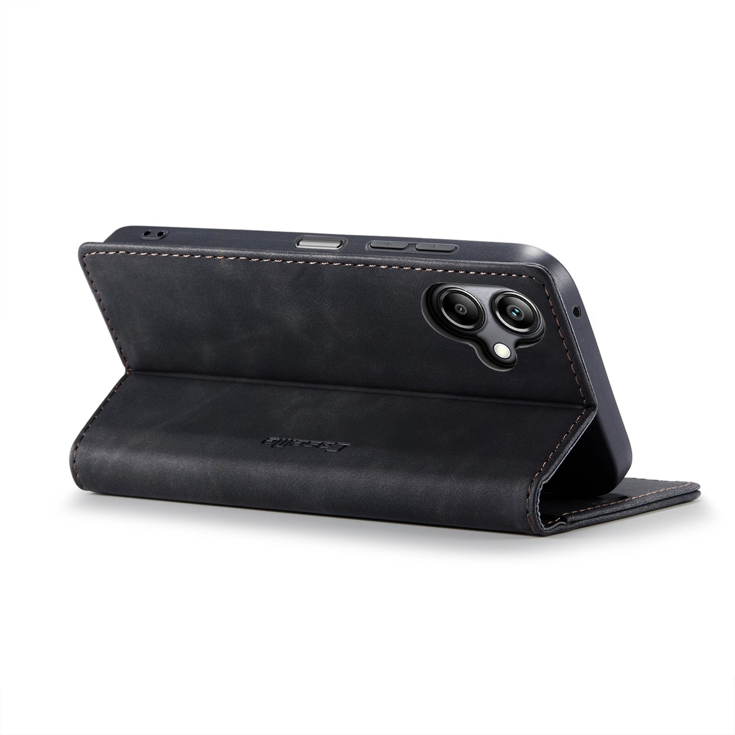For Samsung Galaxy A06 Case CASEME 013 Series Card Holder Stand Leather Phone Cover - Black