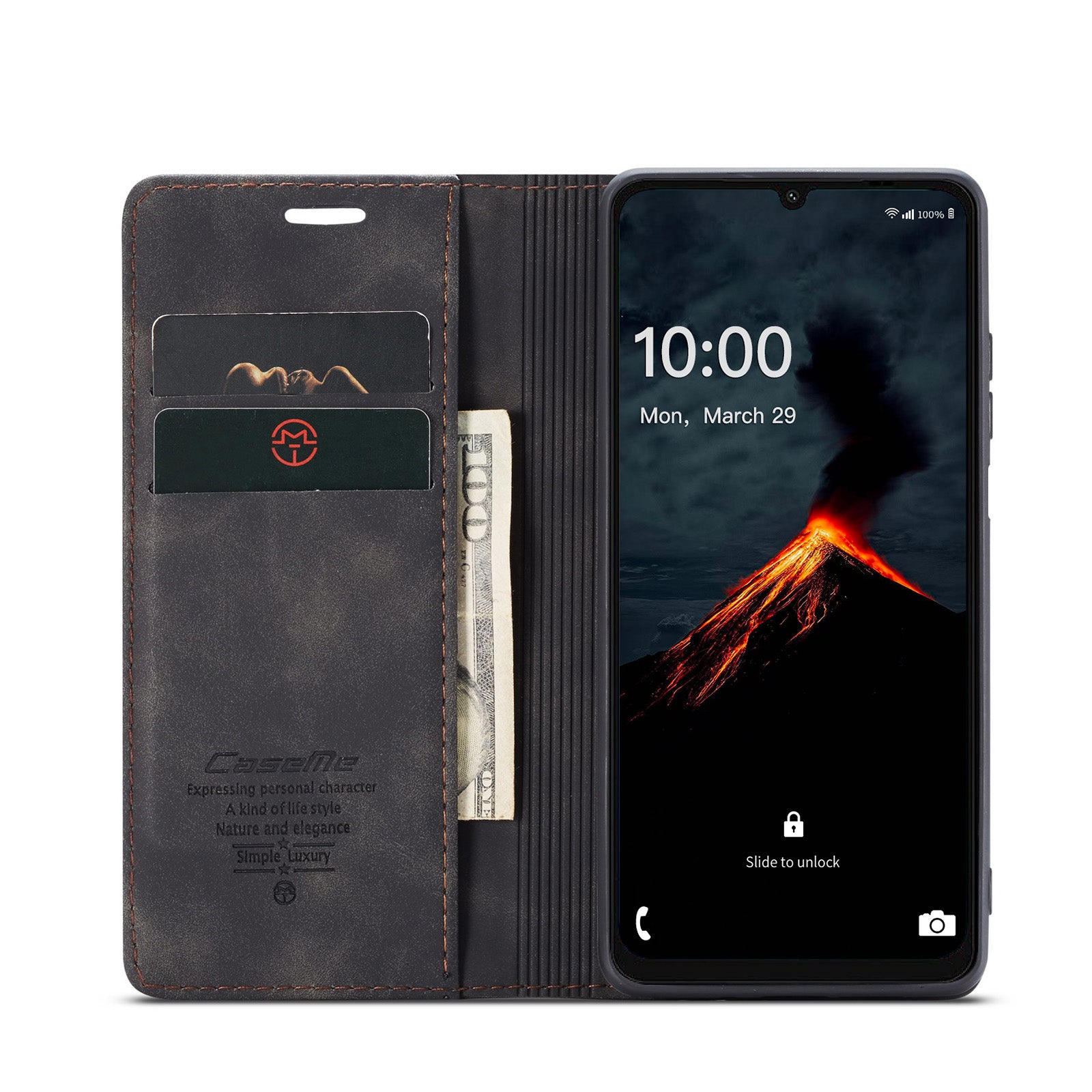 For Samsung Galaxy A06 Case CASEME 013 Series Card Holder Stand Leather Phone Cover - Black