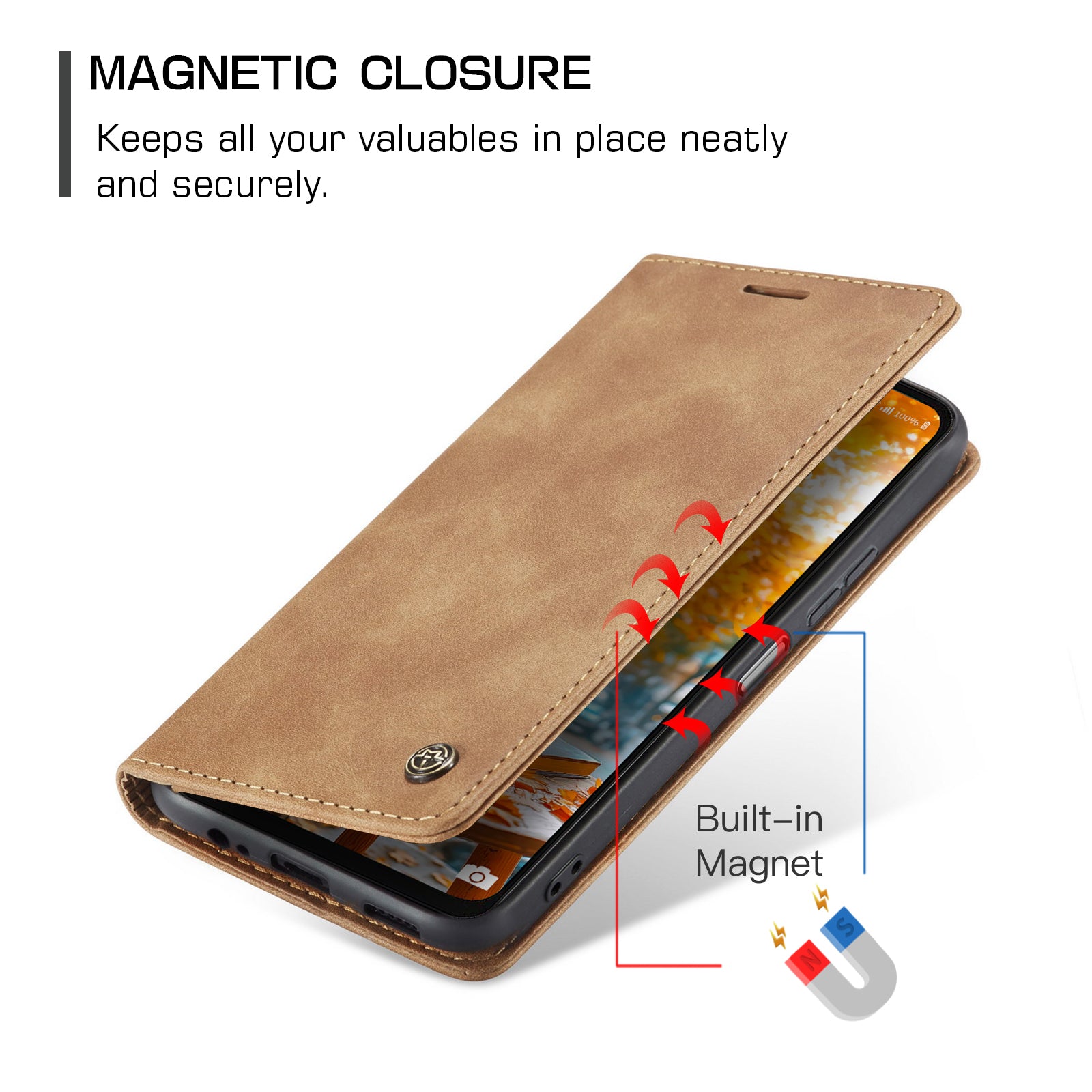 For Samsung Galaxy A06 Case CASEME 013 Series Card Holder Stand Leather Phone Cover - Brown
