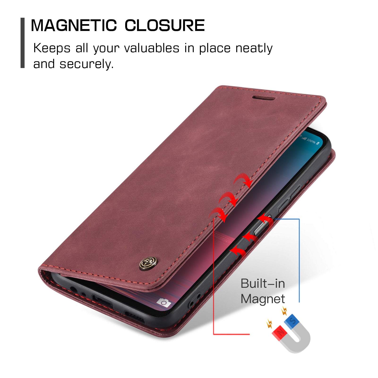 For Samsung Galaxy A06 Case CASEME 013 Series Card Holder Stand Leather Phone Cover - Red