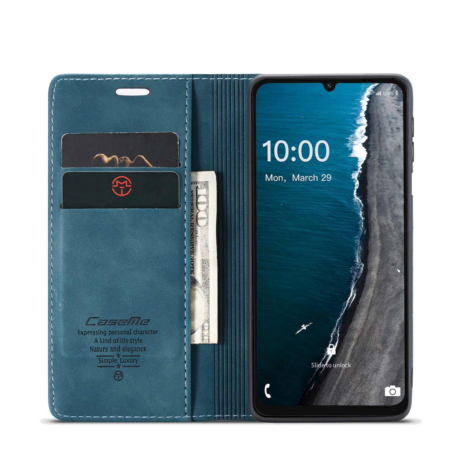 For Samsung Galaxy A06 Case CASEME 013 Series Card Holder Stand Leather Phone Cover - Blue