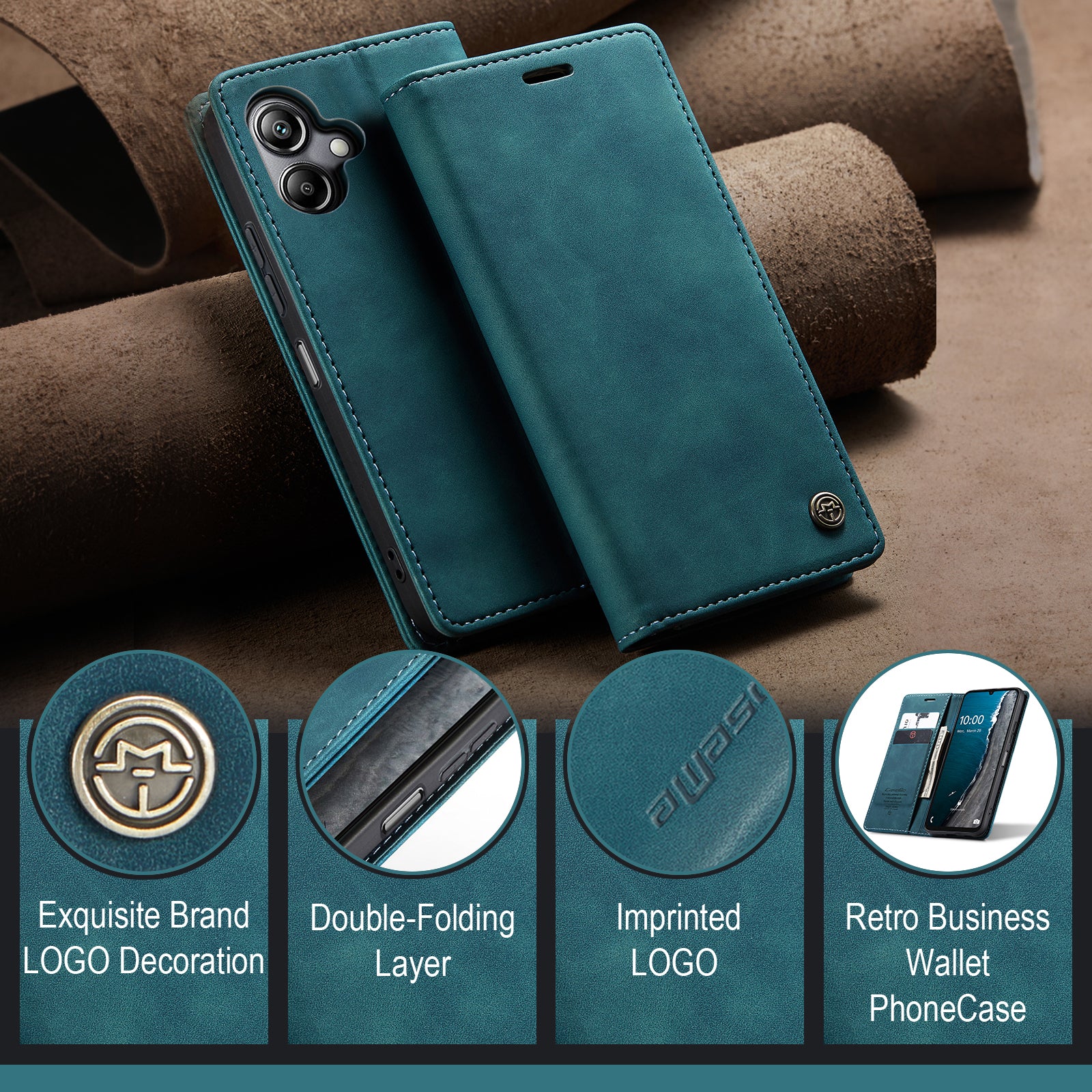 For Samsung Galaxy A06 Case CASEME 013 Series Card Holder Stand Leather Phone Cover - Blue