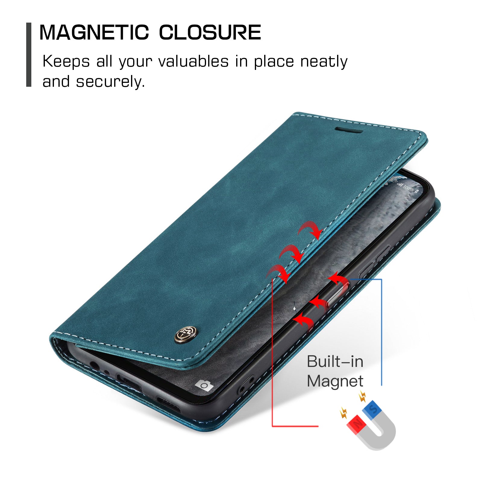 For Samsung Galaxy A06 Case CASEME 013 Series Card Holder Stand Leather Phone Cover - Blue