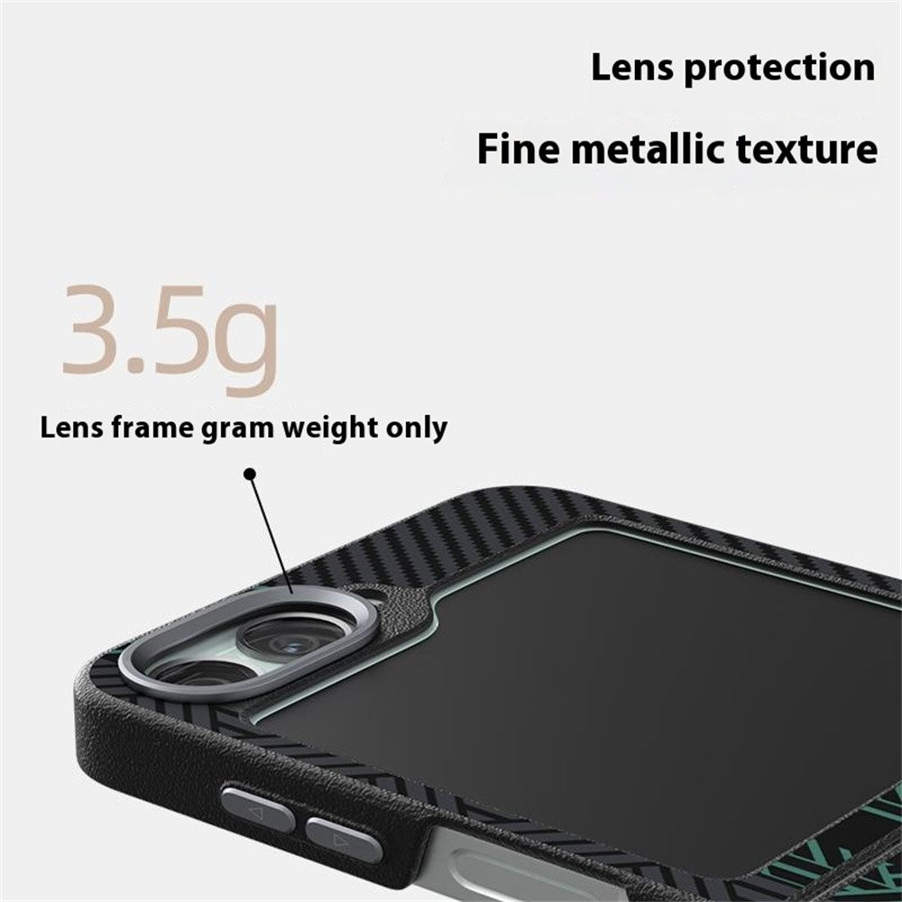 ABEEL For Samsung Galaxy Z Flip7 FE 5G / Z Flip6 5G Case PC + Aluminum Alloy + PU Leather Phone Cover Compatible with MagSafe - Texture 2