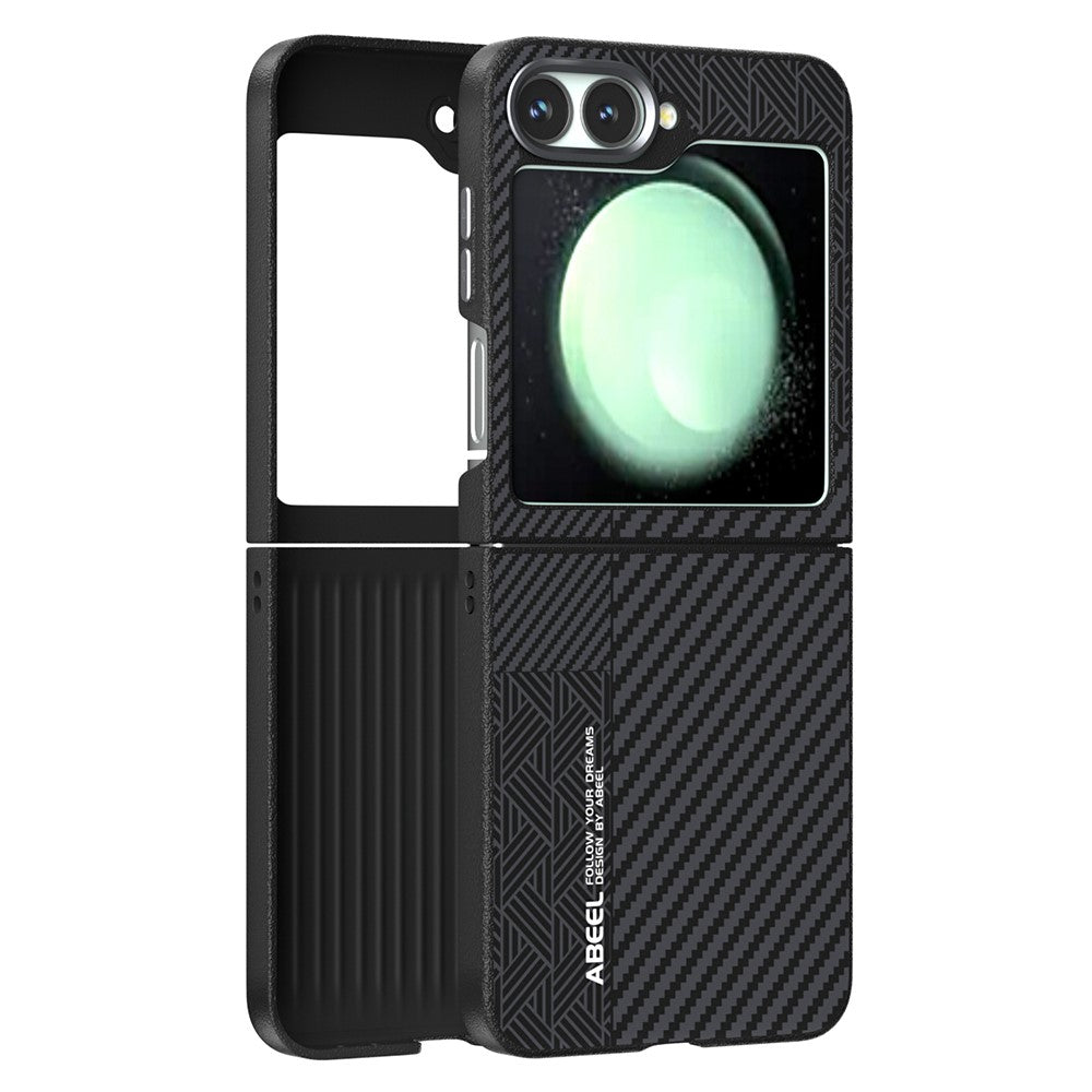 ABEEL For Samsung Galaxy Z Flip7 FE 5G / Z Flip6 5G Case PC + Aluminum Alloy + PU Leather Phone Cover Compatible with MagSafe - Texture 1