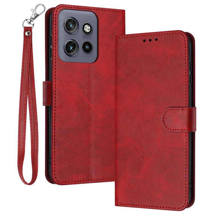 For Motorola Edge 50 Neo 5G / Moto S50 5G / Thinkphone 25 5G Case Flip Stand PU Leather Wallet Phone Cover Calf Texture - Red
