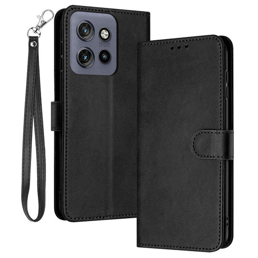 For Motorola Edge 50 Neo 5G / Moto S50 5G / Thinkphone 25 5G Case Flip Stand PU Leather Wallet Phone Cover Calf Texture - Black