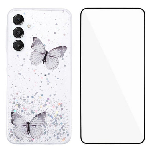 WANLONFENG AW Series for Samsung Galaxy A16 4G / 5G Case with Screen Film TPU Phone Cover PVC Butterfly Epoxy - White