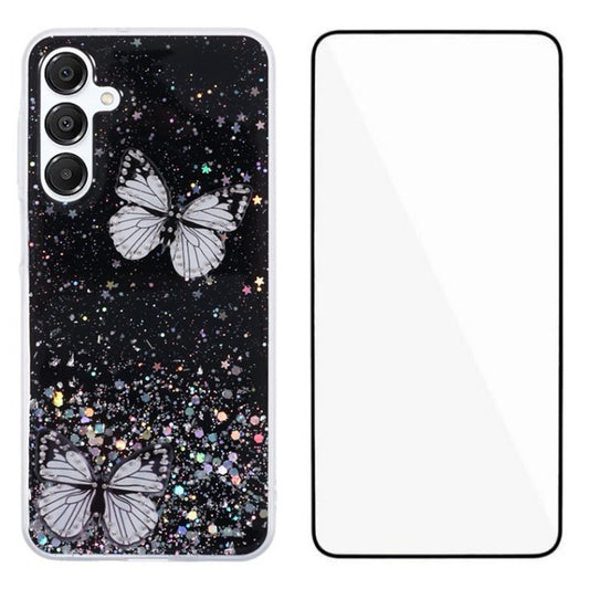 WANLONFENG AW Series for Samsung Galaxy A16 4G / 5G Case with Screen Film TPU Phone Cover PVC Butterfly Epoxy - Black