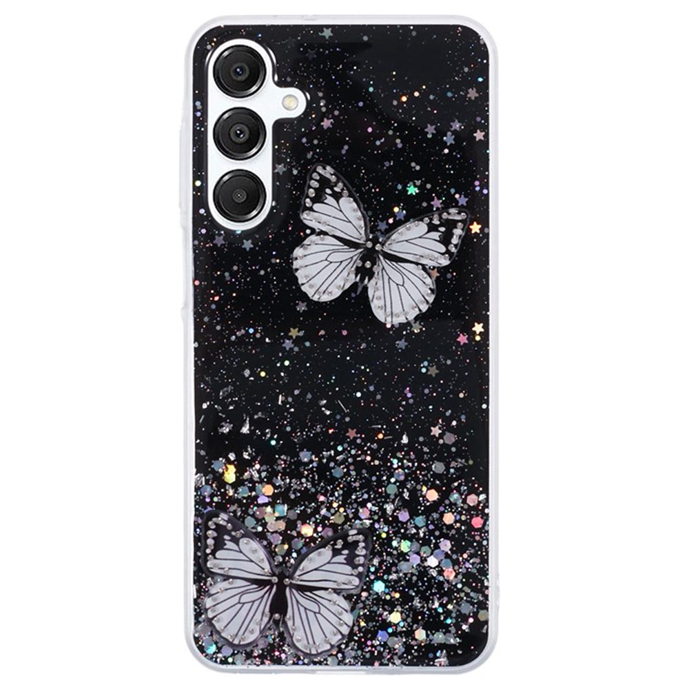WANLONFENG AW Series for Samsung Galaxy A16 4G / 5G Case with Screen Film TPU Phone Cover PVC Butterfly Epoxy - Black