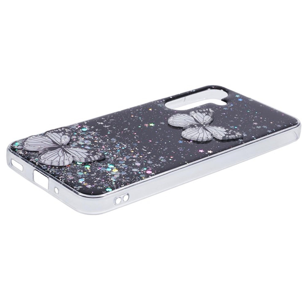 WANLONFENG AW Series for Samsung Galaxy A16 4G / 5G Case with Screen Film TPU Phone Cover PVC Butterfly Epoxy - Black