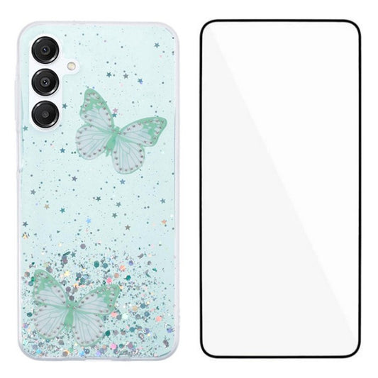 WANLONFENG AW Series for Samsung Galaxy A16 4G / 5G Case with Screen Film TPU Phone Cover PVC Butterfly Epoxy - Green
