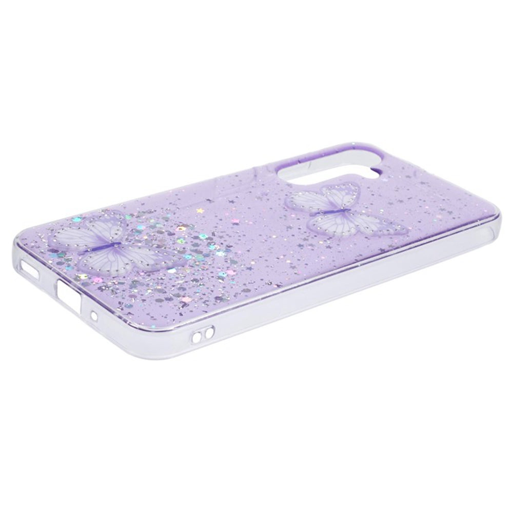 WANLONFENG AW Series for Samsung Galaxy A16 4G / 5G Case with Screen Film TPU Phone Cover PVC Butterfly Epoxy - Purple