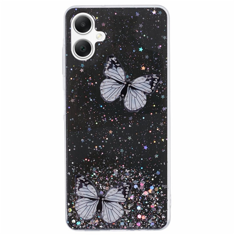WANLONFENG AW Series for Samsung Galaxy A06 Case with Screen Film TPU Phone Cover PVC Butterfly Epoxy - Black