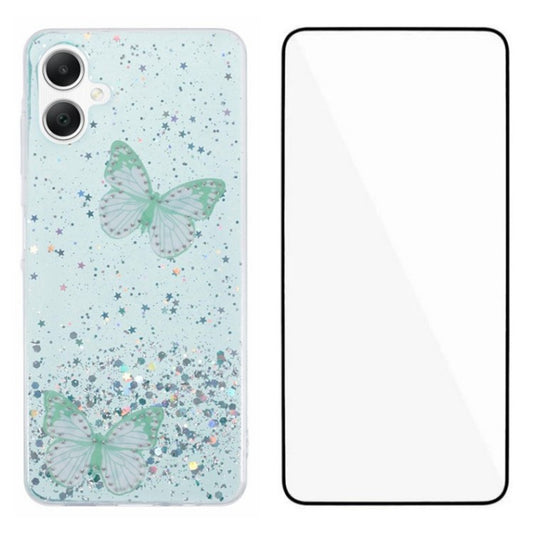 WANLONFENG AW Series for Samsung Galaxy A06 Case with Screen Film TPU Phone Cover PVC Butterfly Epoxy - Green