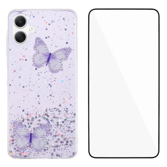 WANLONFENG AW Series for Samsung Galaxy A06 Case with Screen Film TPU Phone Cover PVC Butterfly Epoxy - Purple