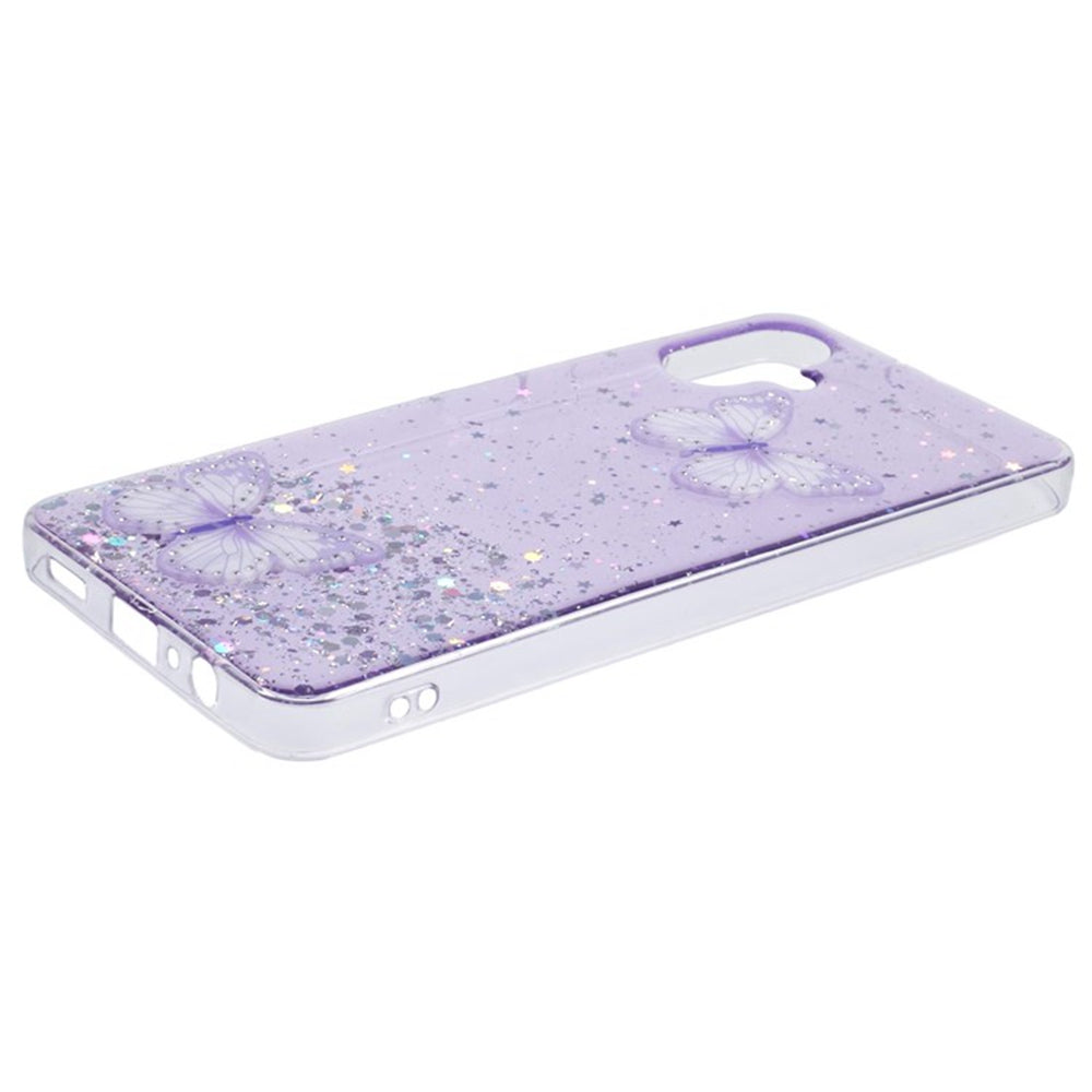 WANLONFENG AW Series for Samsung Galaxy A06 Case with Screen Film TPU Phone Cover PVC Butterfly Epoxy - Purple