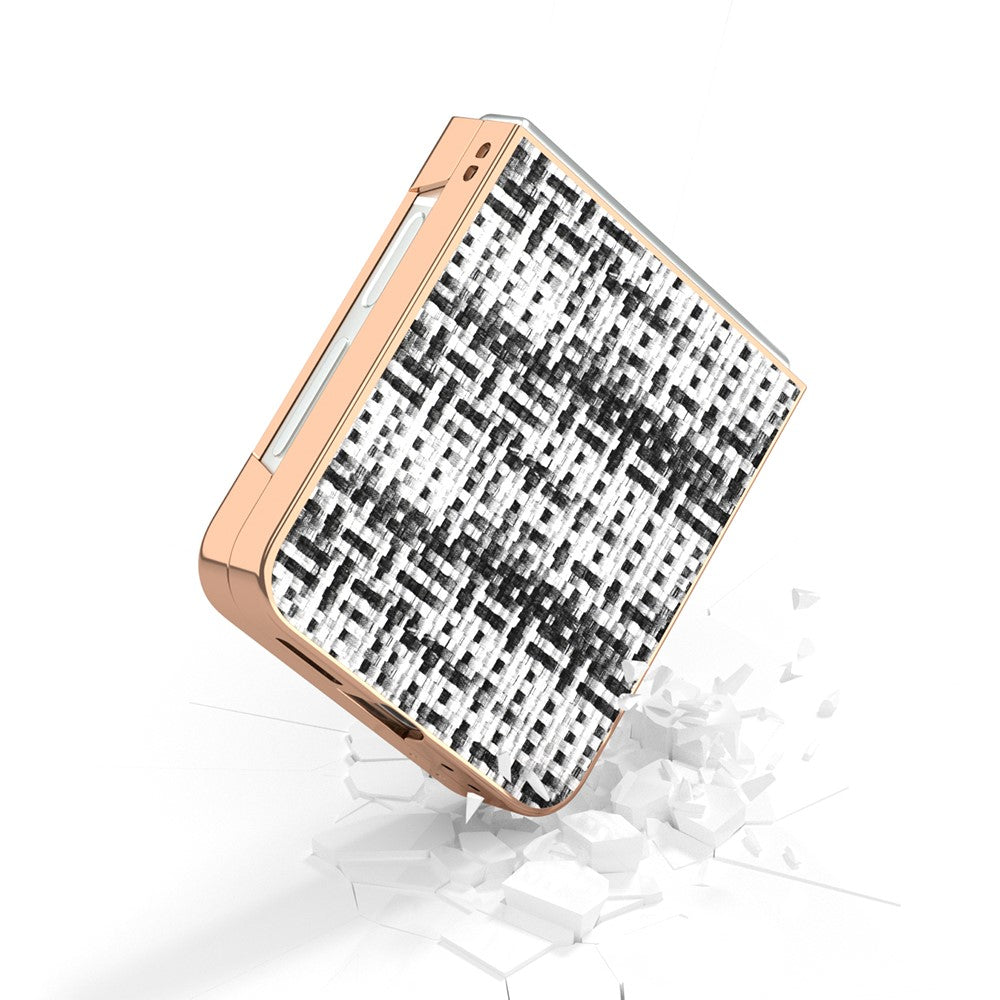 ABEEL For Samsung Galaxy Z Flip7 FE 5G / Z Flip6 5G Case Electroplating Edge Plaid Texture PU Leather+PC Phone Cover - Black+White