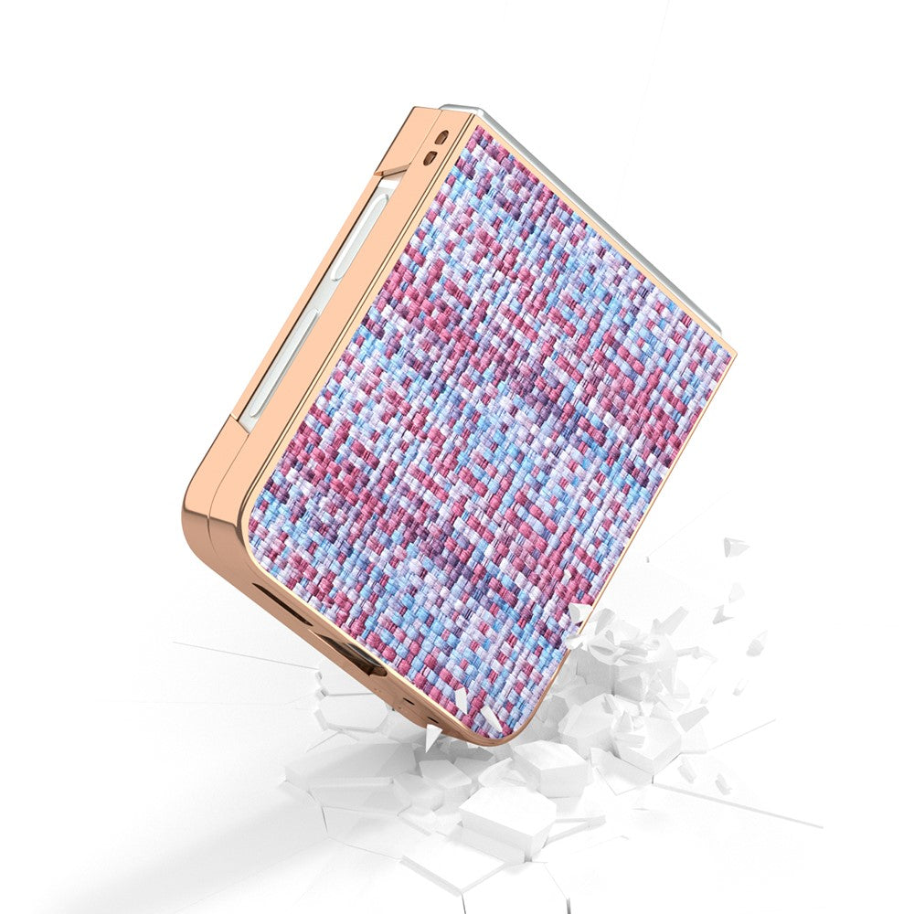ABEEL For Samsung Galaxy Z Flip7 FE 5G / Z Flip6 5G Case Electroplating Edge Plaid Texture PU Leather+PC Phone Cover - Purple