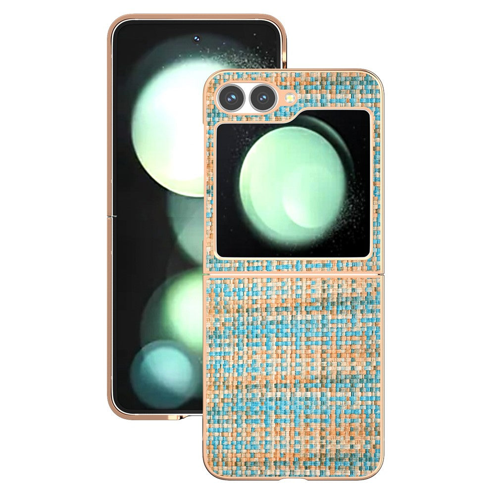 ABEEL For Samsung Galaxy Z Flip7 FE 5G / Z Flip6 5G Case Electroplating Edge Plaid Texture PU Leather+PC Phone Cover - Blue