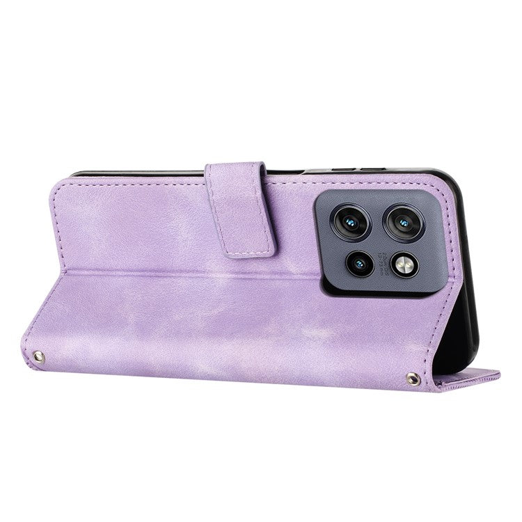 For Motorola Edge 50 Neo 5G / Moto S50 5G / Thinkphone 25 5G Case Handbag Imprinted Triangle Leather Phone Cover - Purple