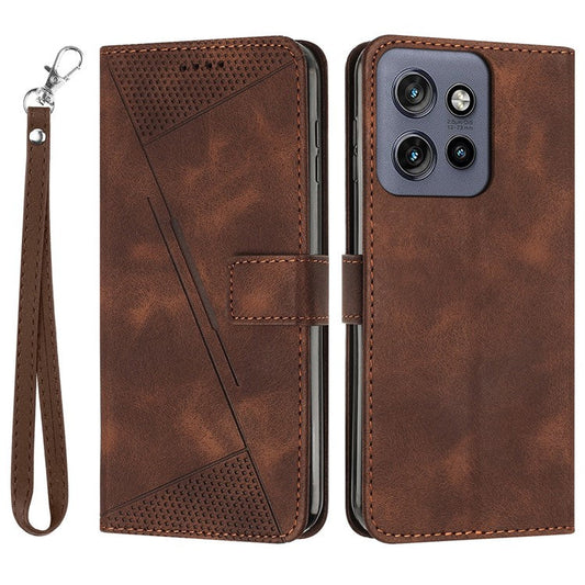 For Motorola Edge 50 Neo 5G / Moto S50 5G / Thinkphone 25 5G Case Handbag Imprinted Triangle Leather Phone Cover - Brown