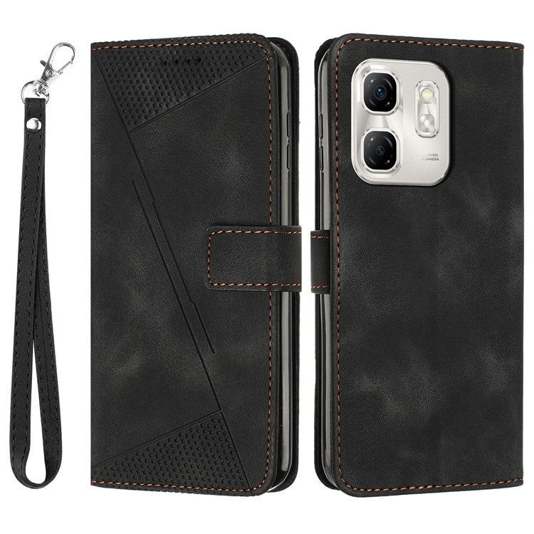 For Infinix Hot 50i 4G / Smart 9 4G Case Handbag Imprinted Triangle Leather Phone Cover - Black