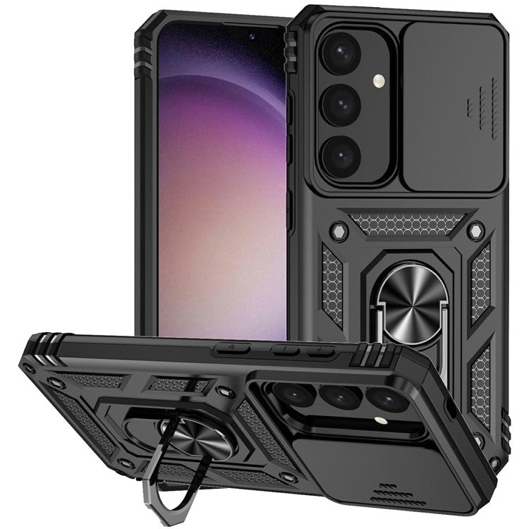 For Samsung Galaxy S25 Case PC + TPU Phone Cover Lens Ultimate Protection Kickstand - Black
