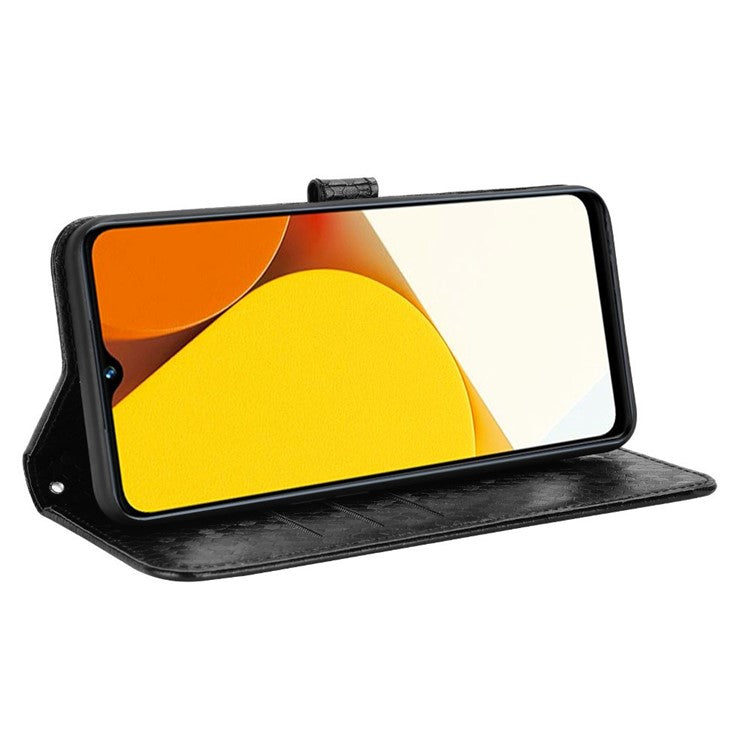 Shockproof Phone Case For vivo Y35 4G (2022), Flip Wallet Stand Dot Pattern Imprinted PU Leather Magnetic Clasp Phone Cover with Strap - Black