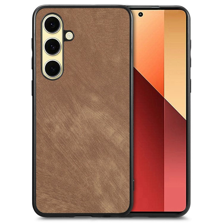 For Samsung Galaxy S24 FE Case Retro Leather + TPU Shockproof Protective Phone Cover - Brown