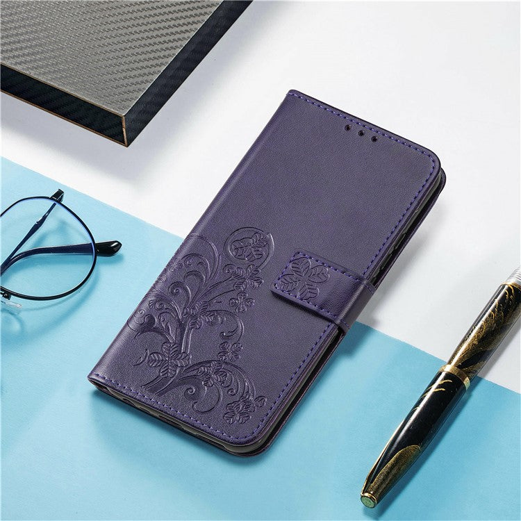 For Google Pixel 9 / Pixel 9 Pro Leather Case Four-Leaf Clover Wallet Phone Cover - Purple