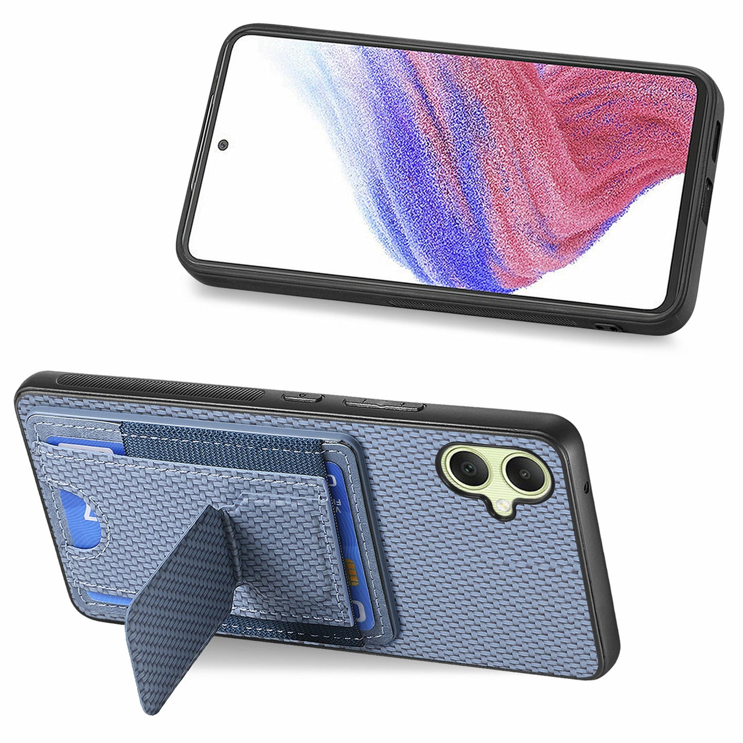 For Samsung Galaxy A06 Case Kickstand Card Holder Leather Back Cover - Blue