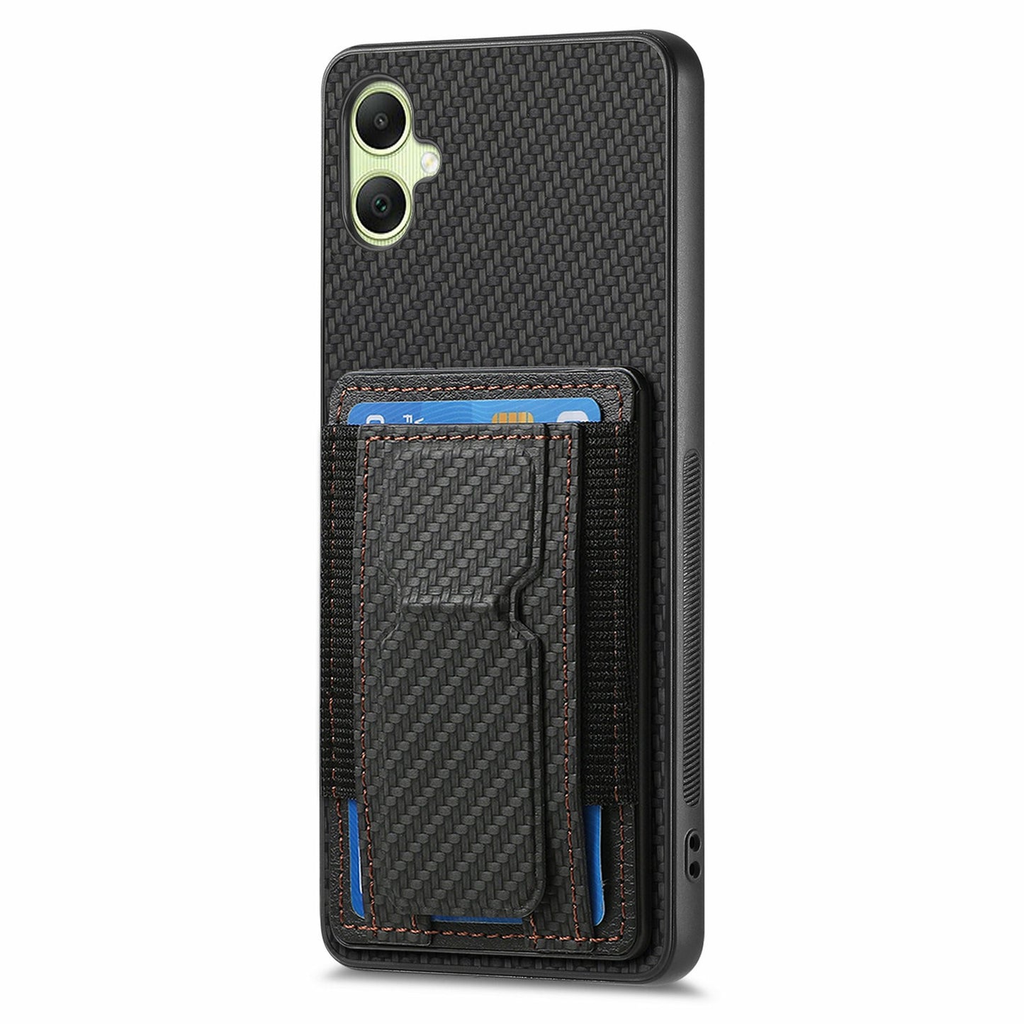 For Samsung Galaxy A06 Case Kickstand Card Holder Leather Back Cover - Black