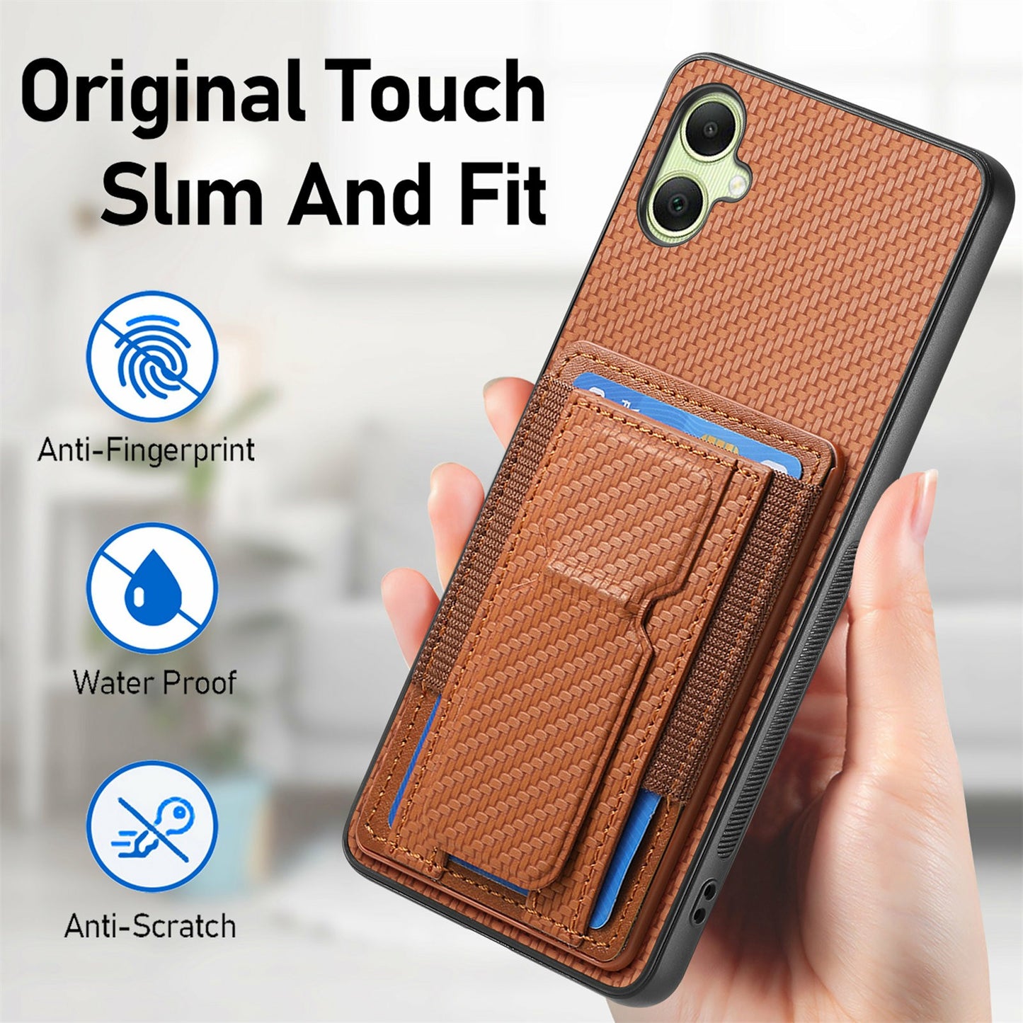 For Samsung Galaxy A06 Case Kickstand Card Holder Leather Back Cover - Black