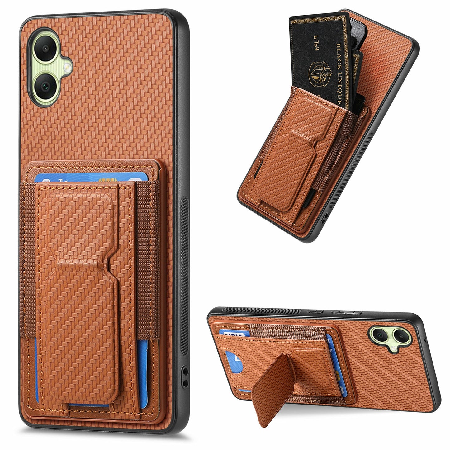For Samsung Galaxy A06 Case Kickstand Card Holder Leather Back Cover - Brown