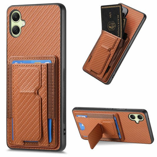 For Samsung Galaxy A06 Case Kickstand Card Holder Leather Back Cover - Brown