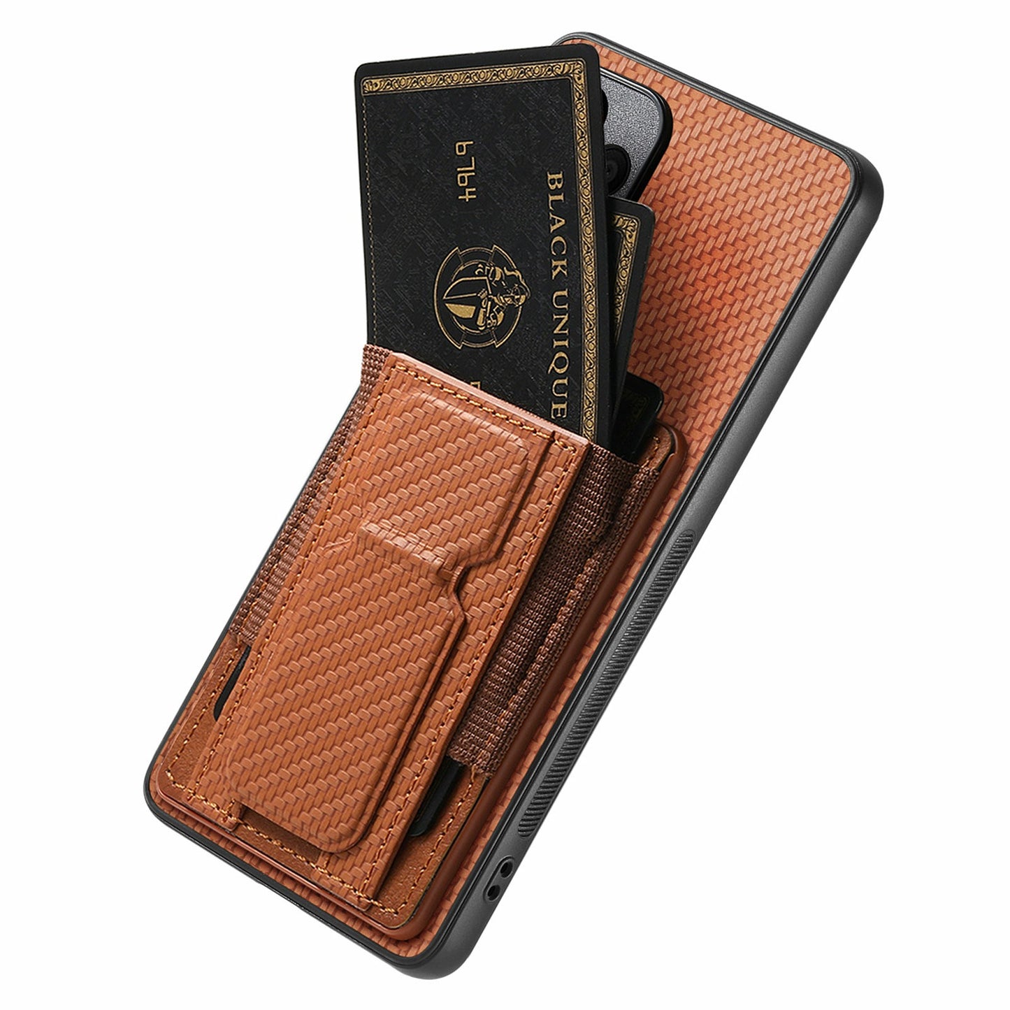 For Samsung Galaxy A06 Case Kickstand Card Holder Leather Back Cover - Brown