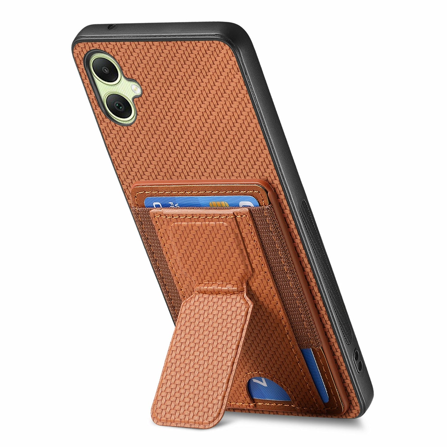 For Samsung Galaxy A06 Case Kickstand Card Holder Leather Back Cover - Brown