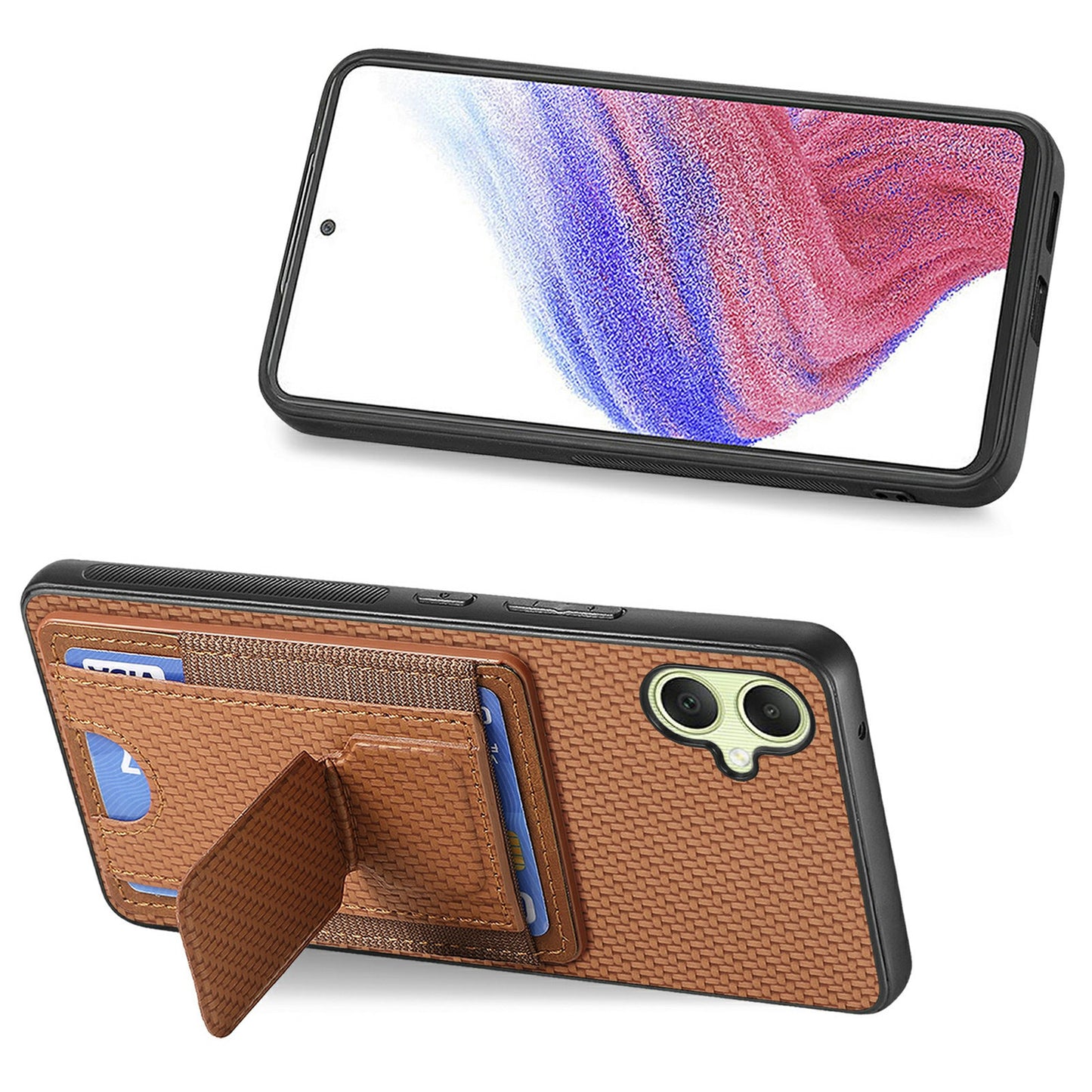 For Samsung Galaxy A06 Case Kickstand Card Holder Leather Back Cover - Brown