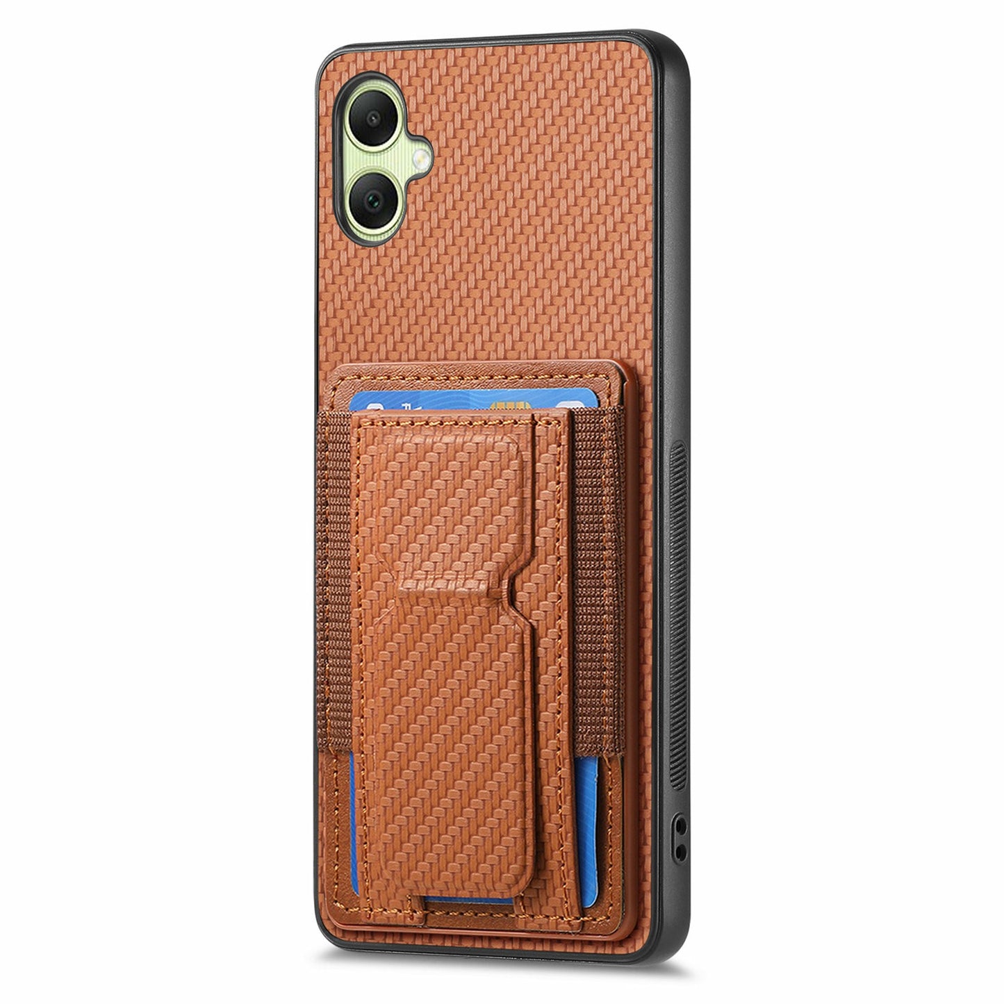 For Samsung Galaxy A06 Case Kickstand Card Holder Leather Back Cover - Brown