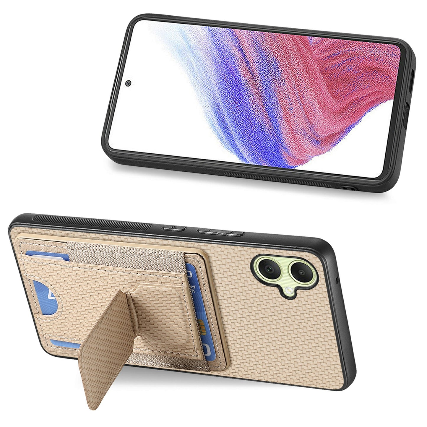 For Samsung Galaxy A06 Case Kickstand Card Holder Leather Back Cover - Beige