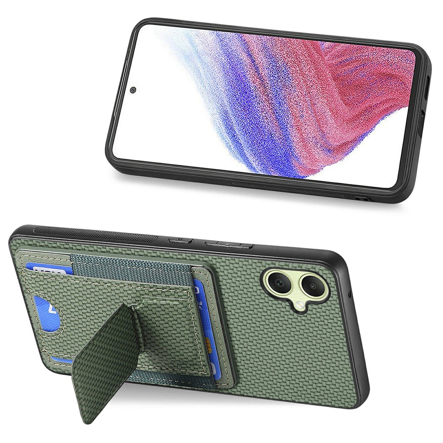 For Samsung Galaxy A06 Case Kickstand Card Holder Leather Back Cover - Green