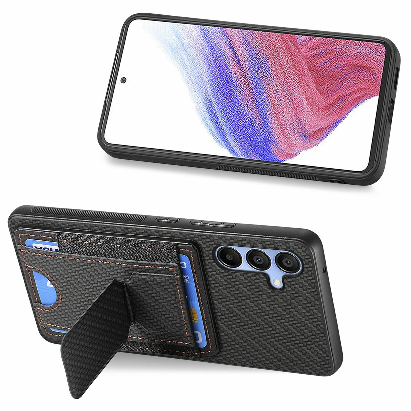 For Samsung Galaxy A16 4G / 5G Case Kickstand Card Holder Leather Back Cover - Black