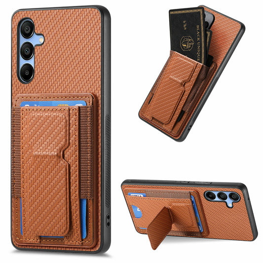For Samsung Galaxy A16 4G / 5G Case Kickstand Card Holder Leather Back Cover - Brown