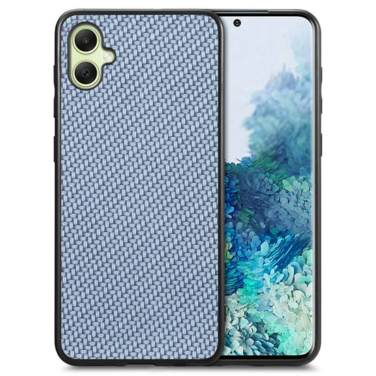 For Samsung Galaxy A06 Case Carbon Fiber Texture PU+PC+TPU Phone Cover - Blue