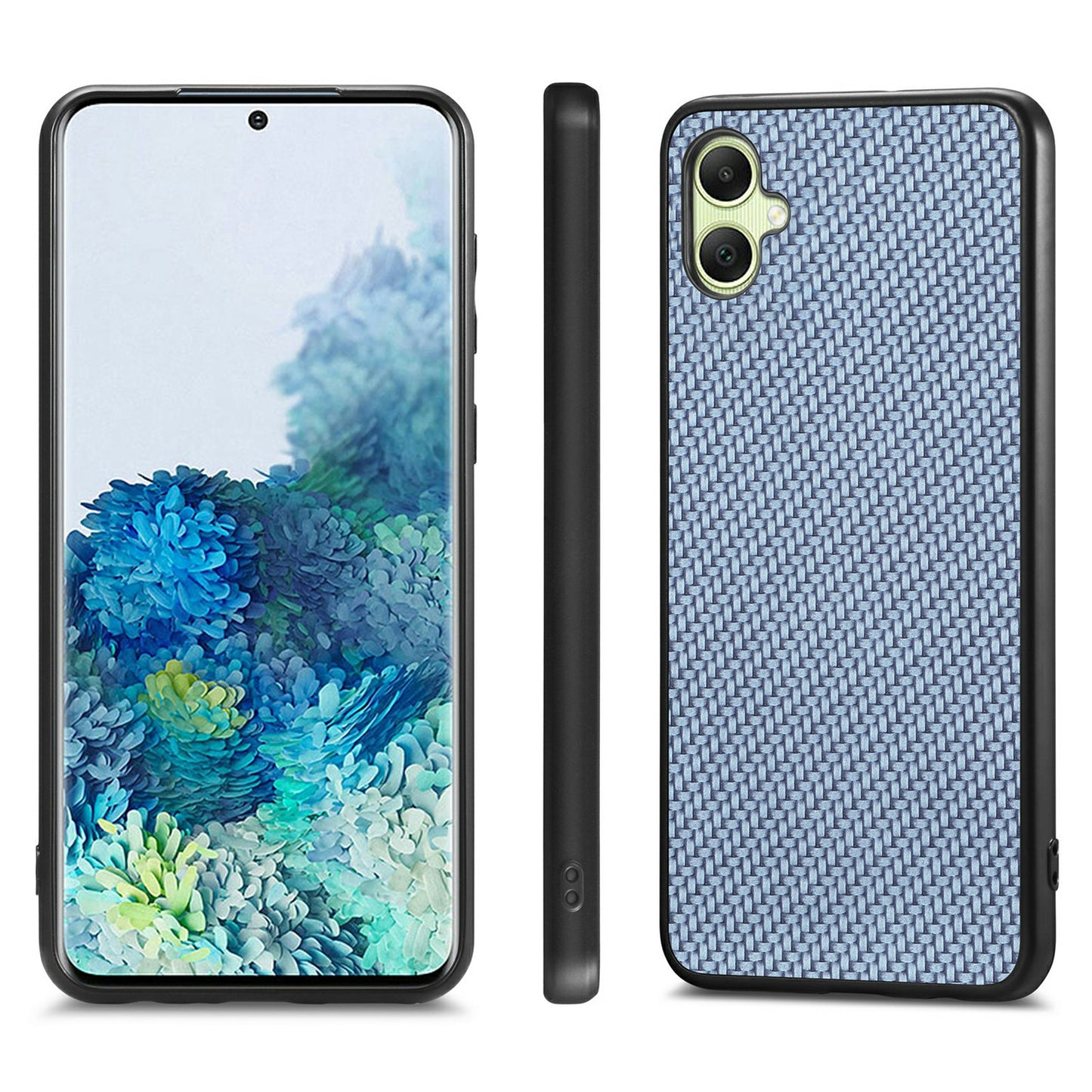 For Samsung Galaxy A06 Case Carbon Fiber Texture PU+PC+TPU Phone Cover - Blue