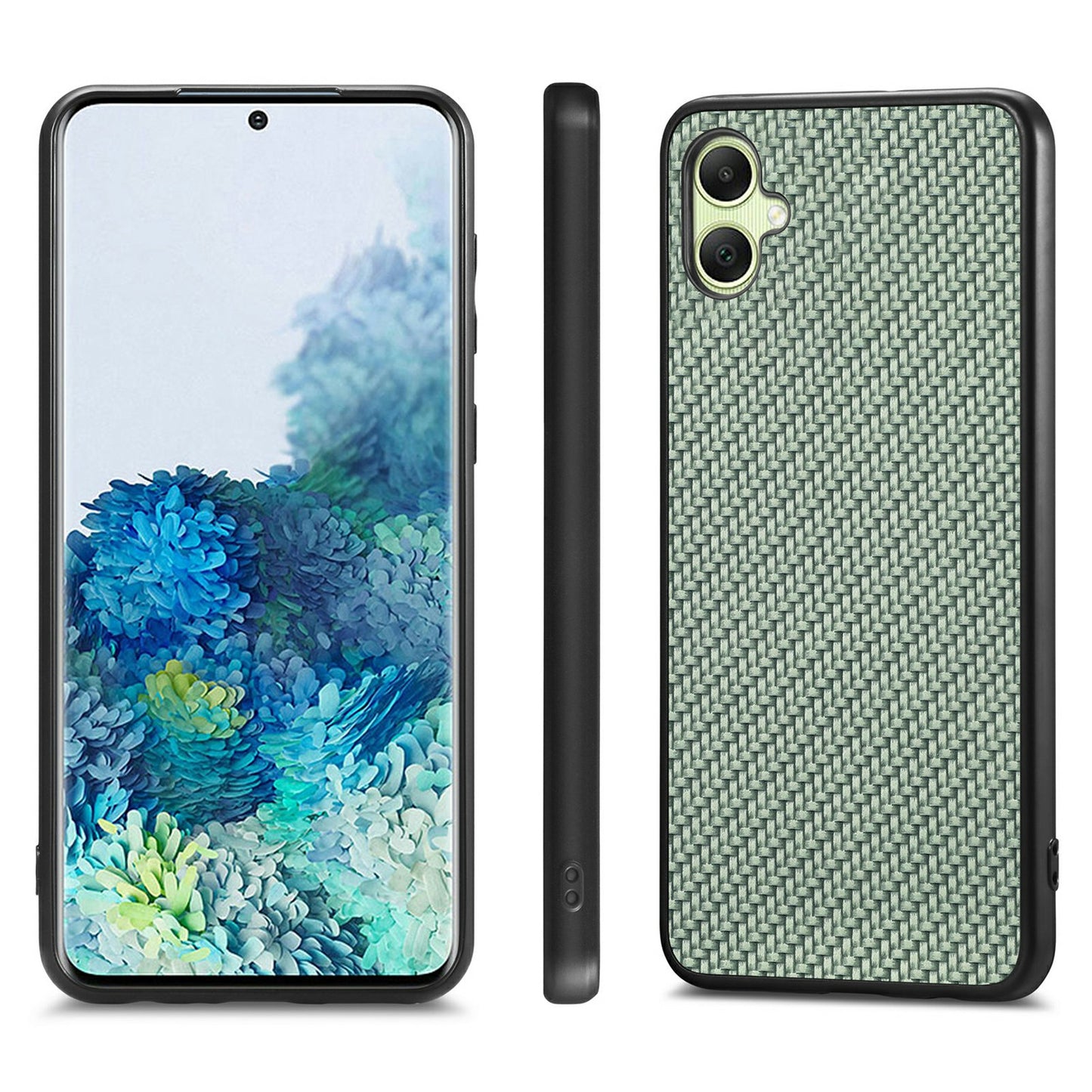 For Samsung Galaxy A06 Case Carbon Fiber Texture PU+PC+TPU Phone Cover - Green