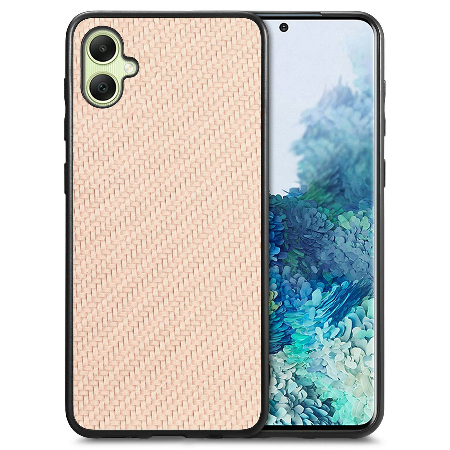 For Samsung Galaxy A06 Case Carbon Fiber Texture PU+PC+TPU Phone Cover - Apricot
